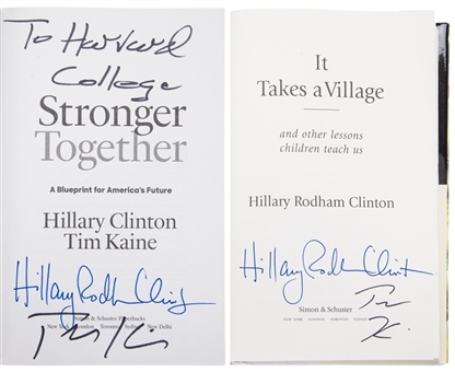 Lot of (2) Hillary Clinton and Tim Kaine Dual Signed Books Including "Stronger Together" and "It Takes a Village" (JSA)